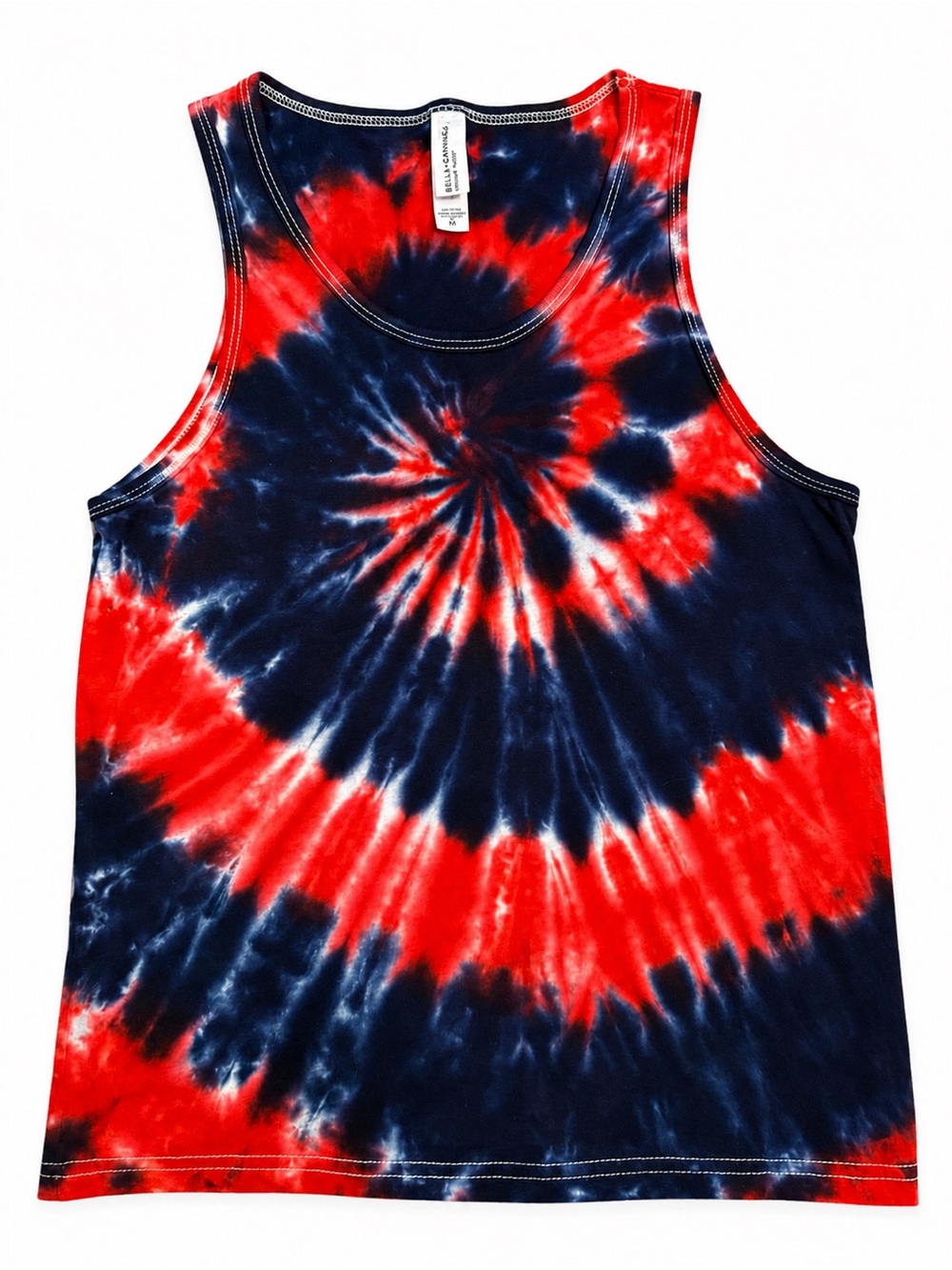 Unisex Size 10-12 Red and Navy Tie-Dye Top, Festive, 4th of July